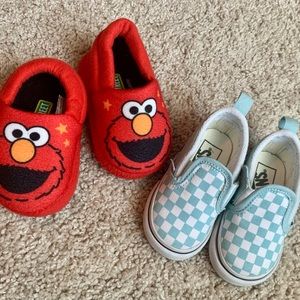 Toddler size 4.5 Checkered light blue Vans + Elmo house slippers